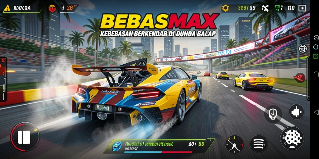 Tangkapan layar menampilkan aksi seru dalam balapan BEBASMAX.