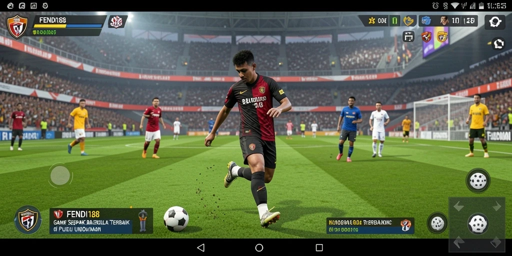 Screenshot gameplay FENDI188 menampilkan aksi pertandingan sepak bola yang mendebarkan.