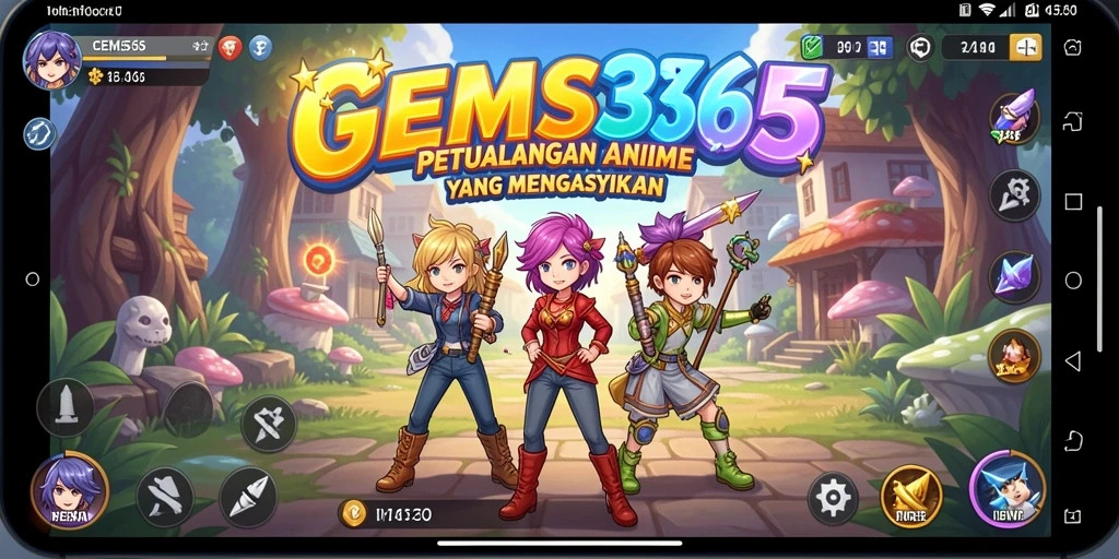 Tampilan gameplay GEMS365 dengan aksi seru di dunia anime.