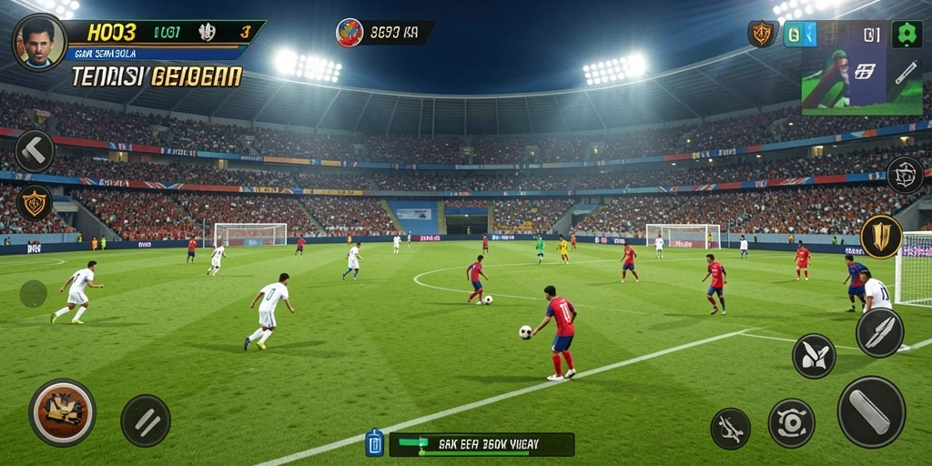 Tampilan gameplay seru di HO3 dengan aksi sepak bola yang mendebarkan.