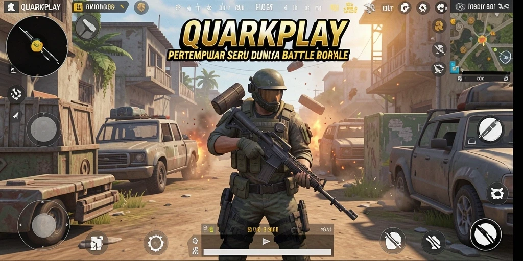 Gameplay seru dan adiktif di QUARKPLAY saat bertarung di medan perang.