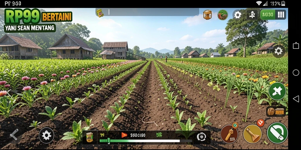 Tampilan gameplay RP99 dengan grafis pertanian yang menawan.