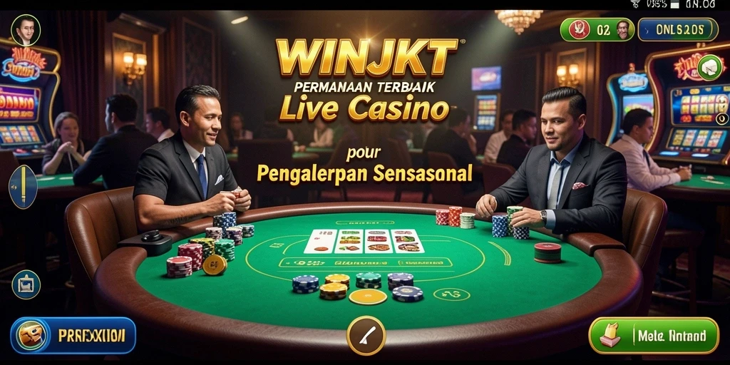 Screenshot gameplay WINJKT yang menunjukkan dealer interaktif di Live Casino.